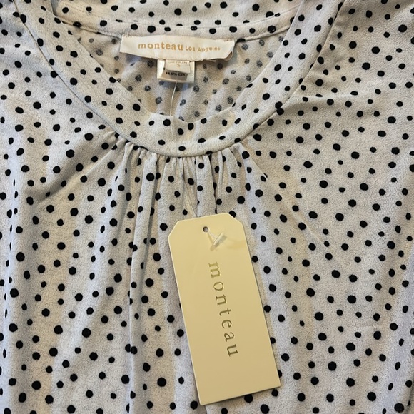 NWT Monteau Los Angeles Polka Dot Ruffle Sleeve Top - Picture 2 of 4